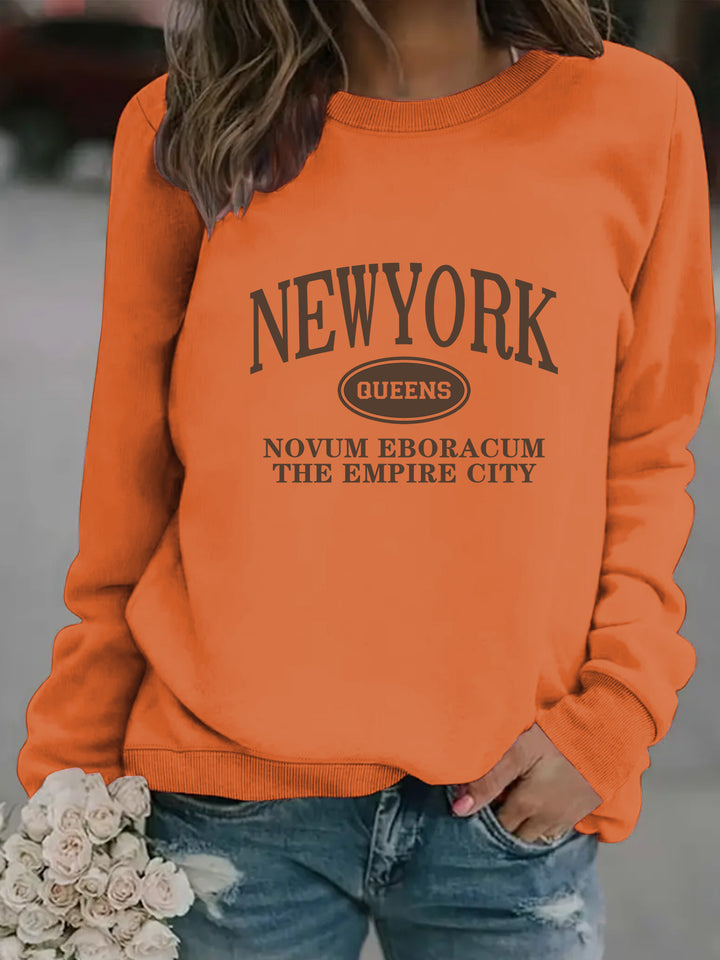 Kvinders sweatshirt med stilfuld New Yorker tekst Stilla