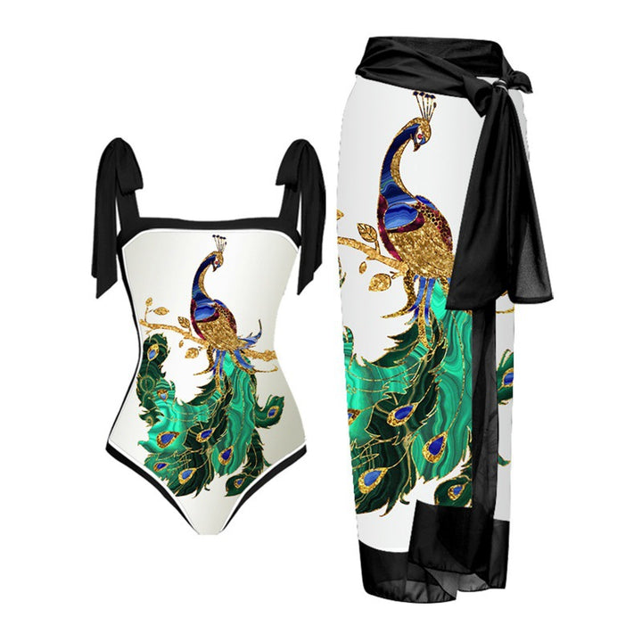Dame one-piece badedragt med elegant indpakningsskørt og modige remme Skovae