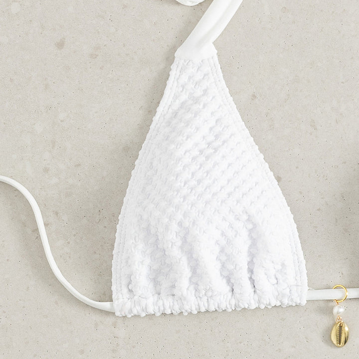 Dame triangel-bikini med elegante sløjfer og muslingeforzieringer Skovae
