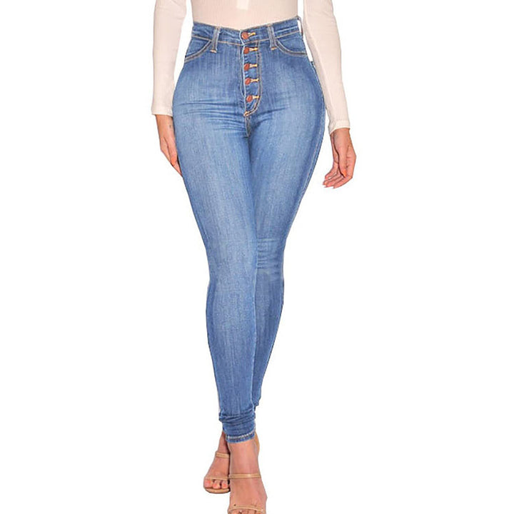 Dame High-Waist Skinny Jeans med dekorativ knaplukning Stilla