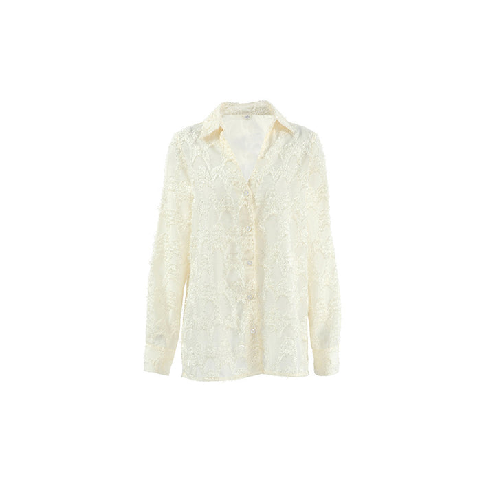 Damebluse med unikke flæsedetaljer og transparent udseende Stilla