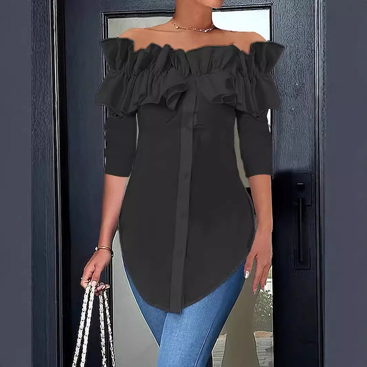 Dame Off-Shoulder Bluse med ruffles og knapdetaljer Stilla