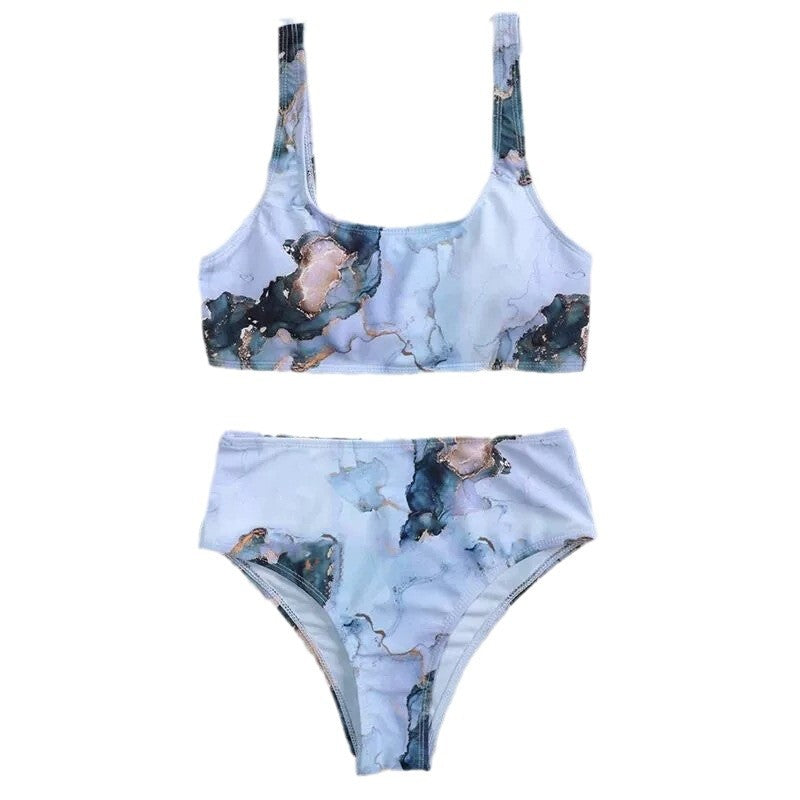 Damer Marmor Tryk Høj Talje Bikini Sæt Stilla