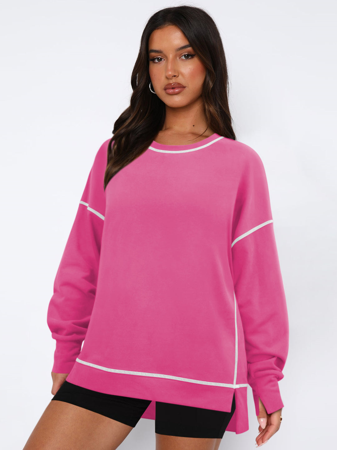 Dame afslappet sweatshirt med fashionabel pasform og overdimensionerede ærmer Stilla