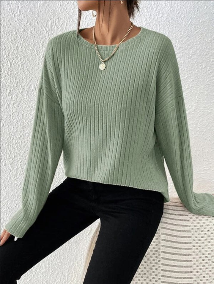 Dame strik pullover med fine rib detaljer Stilla