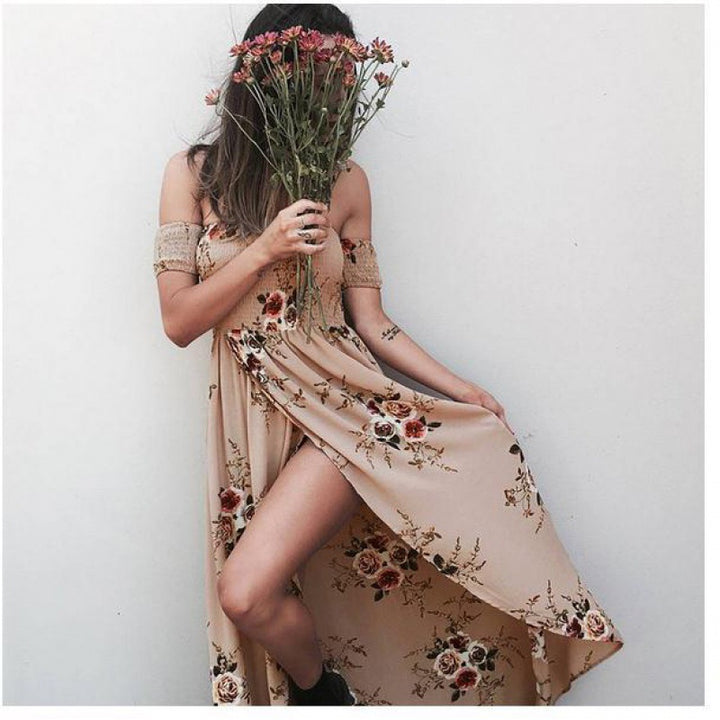 Kvinders maxikjole med off-the-shoulder design og blomster mønstre Stilla