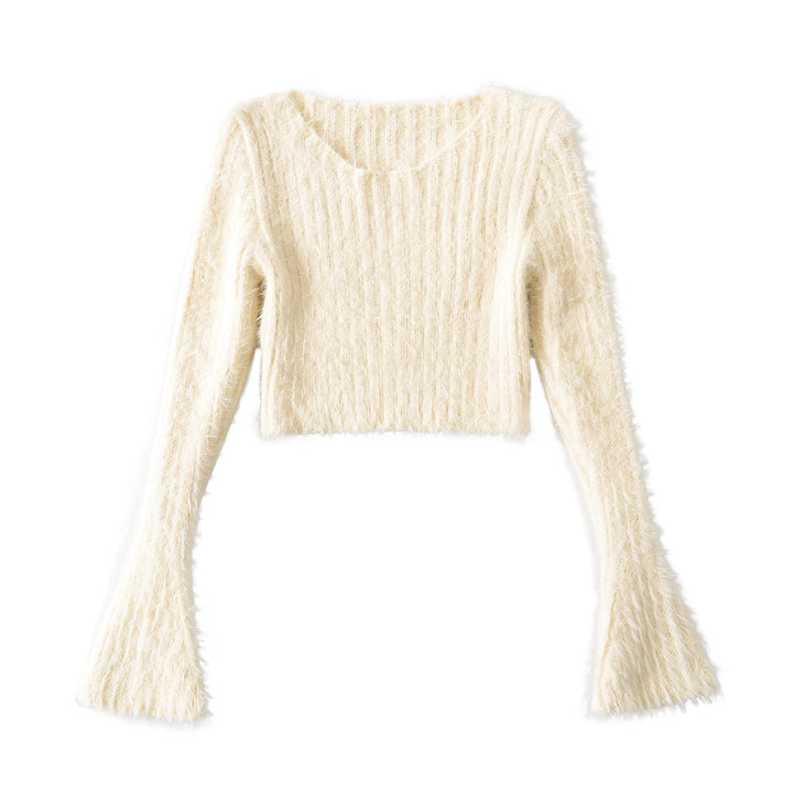 Dame moderigtig Crop-Top med brede ærmer og blødt struktureret materiale Stilla