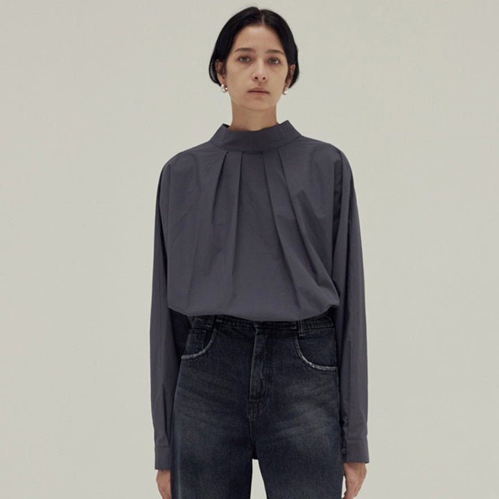Dame Elegant Blusenshirt med Ståkrave og Faldlægning Stilla