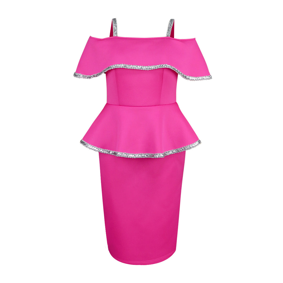 Dame Elegant Cocktailkjole med off-shoulder Volant og glitrende accenter Skovae