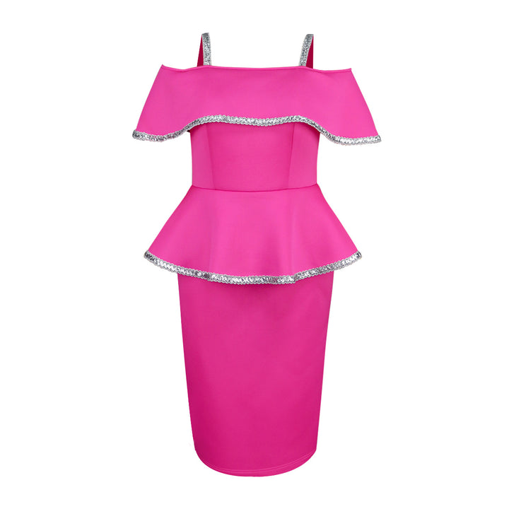 Dame Elegant Cocktailkjole med off-shoulder Volant og glitrende accenter Skovae