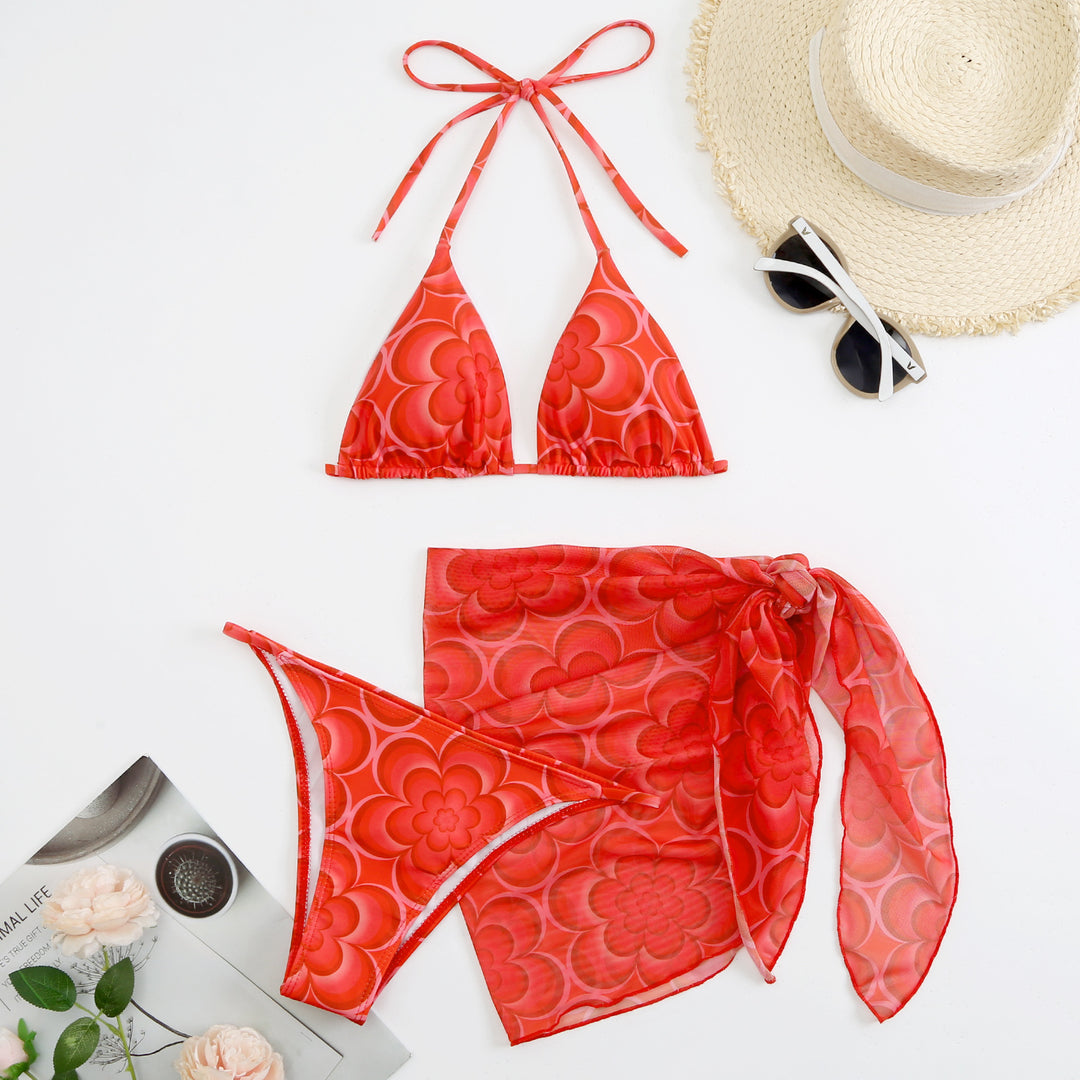 Dame Triangel-Bikini med blomsterdesign og flot indpakningsnederdel Stilla