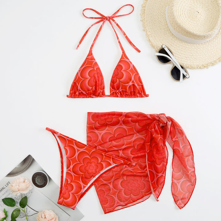 Dame Triangel-Bikini med blomsterdesign og flot indpakningsnederdel Stilla