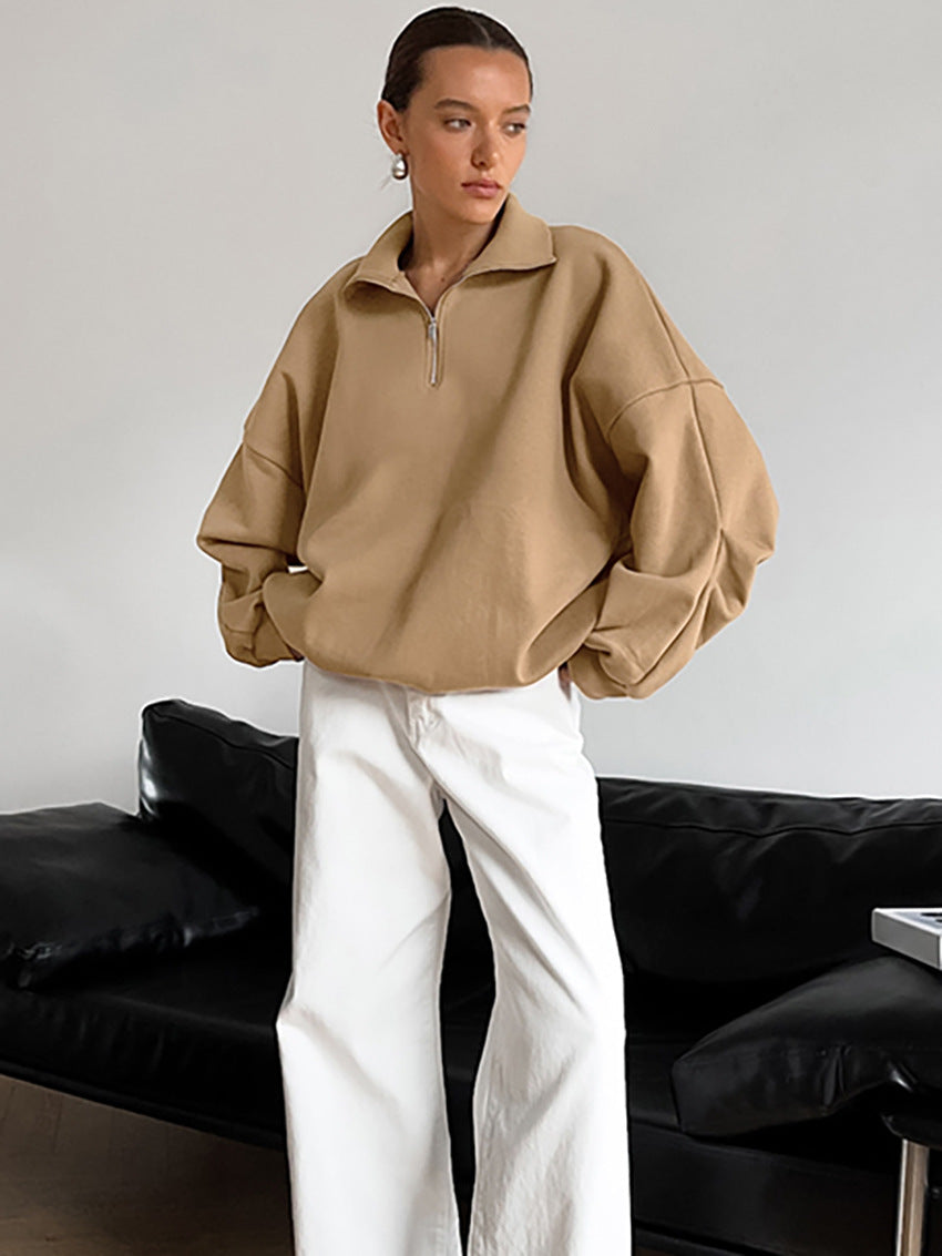Dame afslappet sweatshirt med lynlås og oversized pasform Stilla
