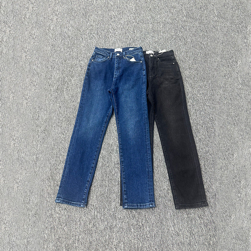 Dame klassiske, figursyede denim-bukser med høj talje og minimalistiske detaljer Stilla