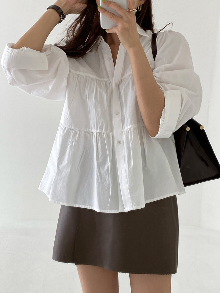 Dame elegant lagdelt knapliste bluse Stilla