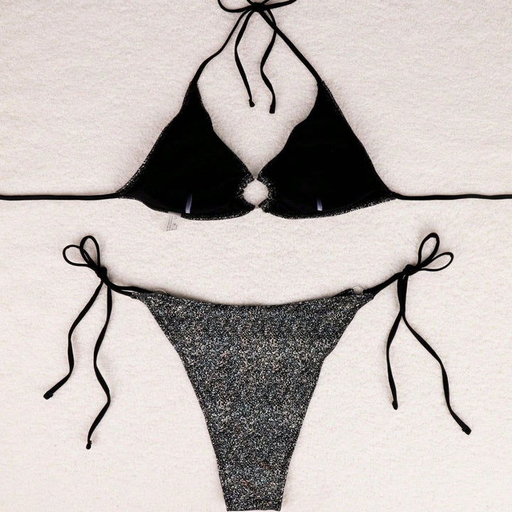 Dame Glitrende Triangel-Bikini-Sæt med ikke justerbare bånd og funklende accenter Stilla