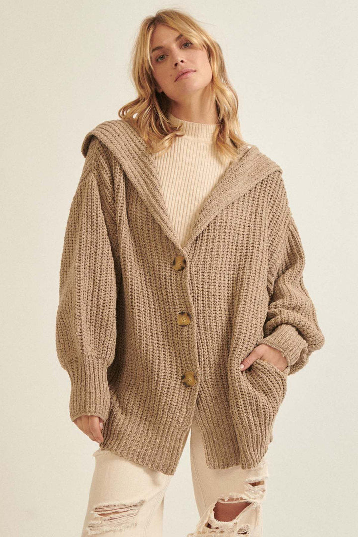 Kvinders chunky strik cardigan med moderne reverskrave og dekorative knapper Stilla