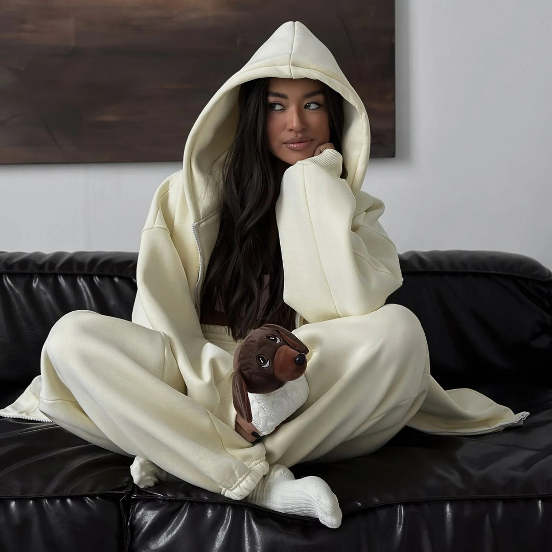 Kvinders afslappede oversized hoodie og jogger sæt med elastiske manchetter og behagelig pasform