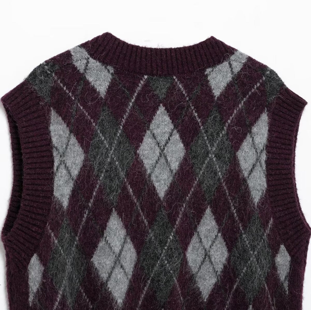 Femme Argyle-mønster strikvest Stilla