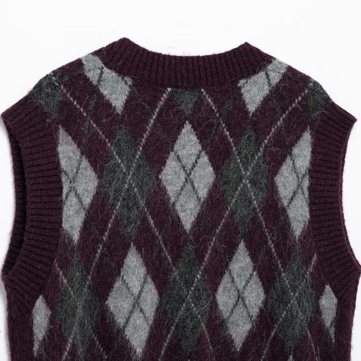 Femme Argyle-mønster strikvest Stilla