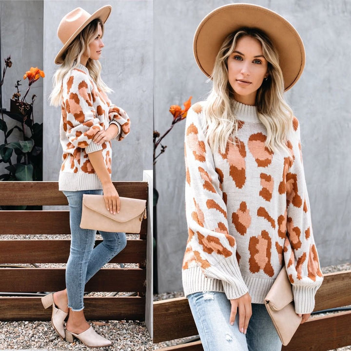 Damer fashionable sweater i trendy dyreprint design med høj krave Stilla