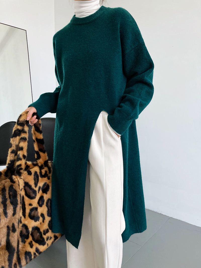 Dame strikket pullover med lange ærmer og elegant rund hals Stilla