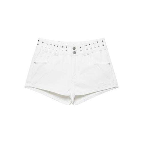 Dame mode denim-shorts med dekorativ nittebånd Skovae
