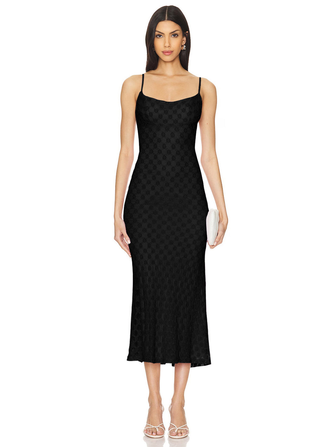 Dame elegant maxikjole med delikat broderedesign og justerbare spaghetti-stropper Stilla