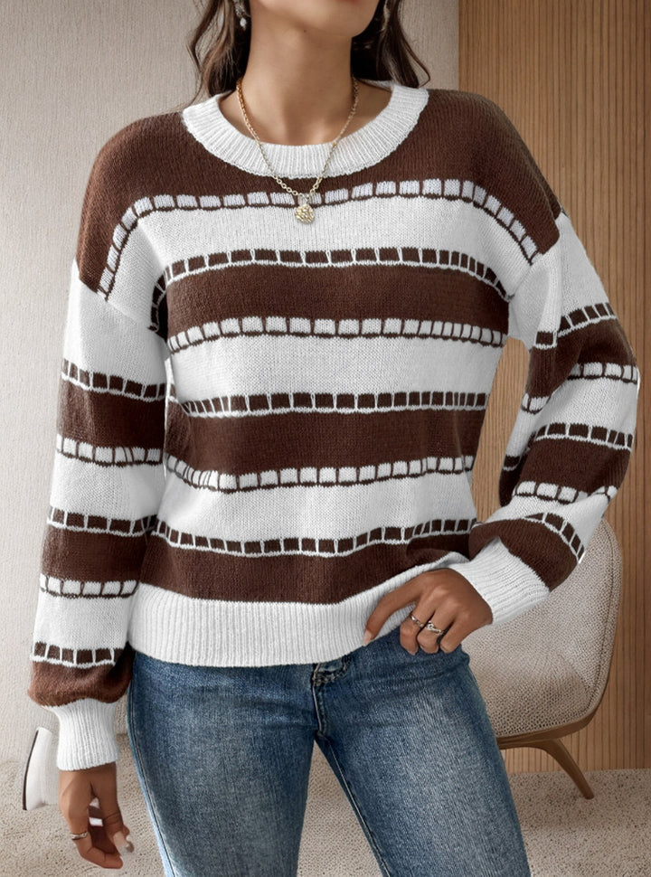 Dames moderigtige chunky strikket sweater med brede striber og afslappede ærmer Stilla