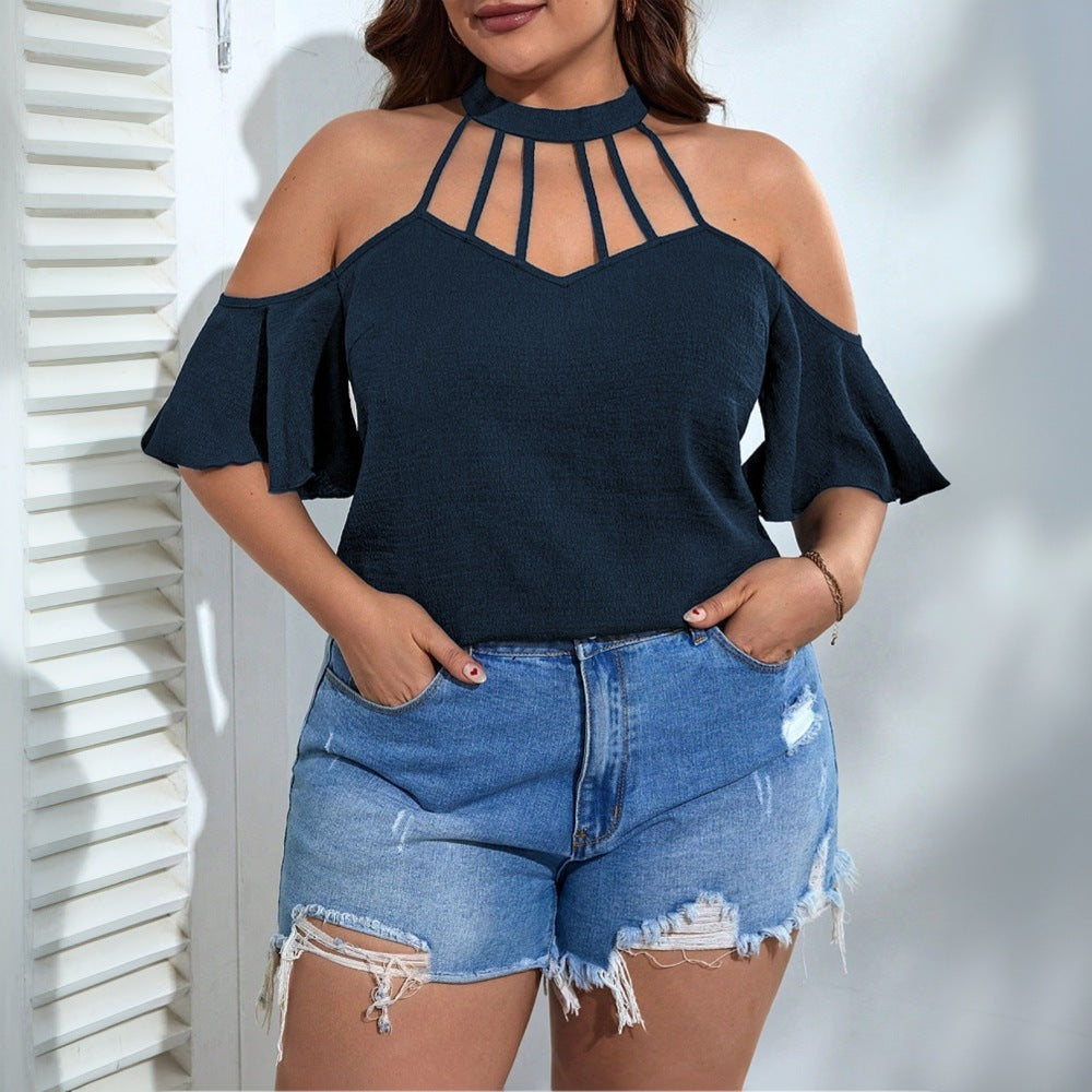 Dame Off-Shoulder Top med høj krave og legende ruffles detaljer Skovae