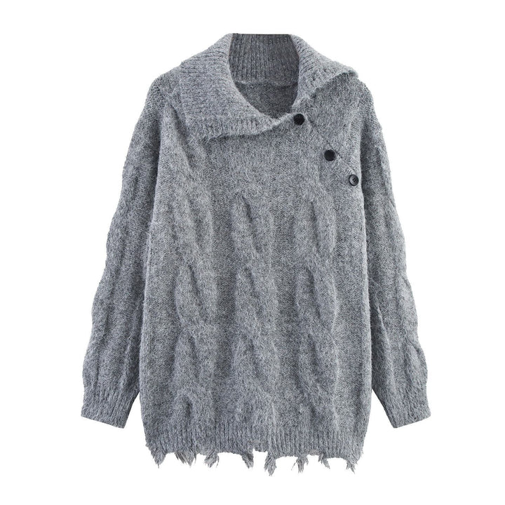 Dame grovstrikket pullover med moderne krave og knapdetaljer Stilla