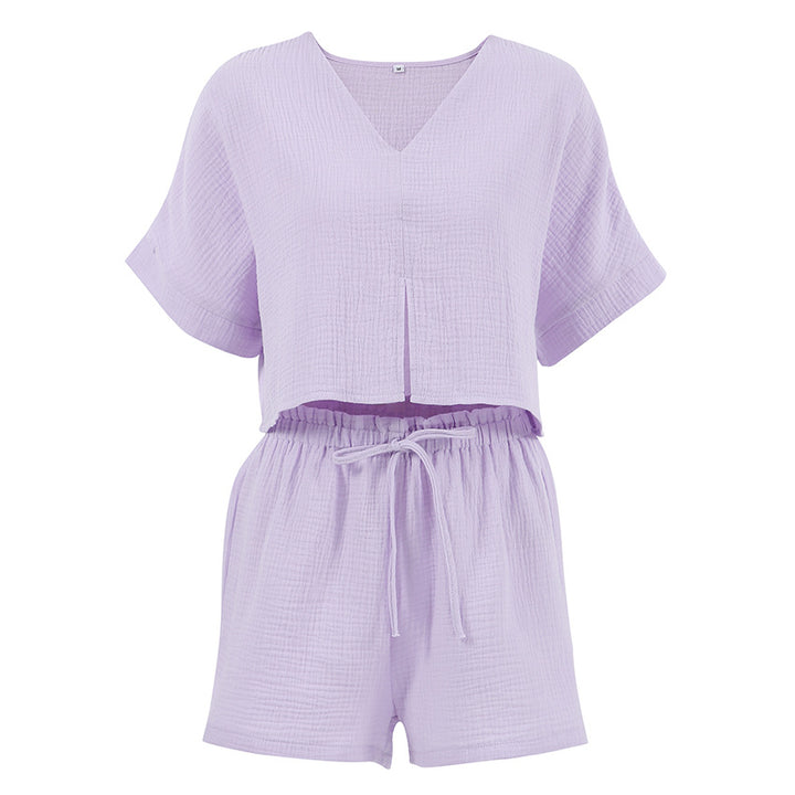 Dame afslappet to-dels sæt med cropped top og shorts lavet af let stof Stilla