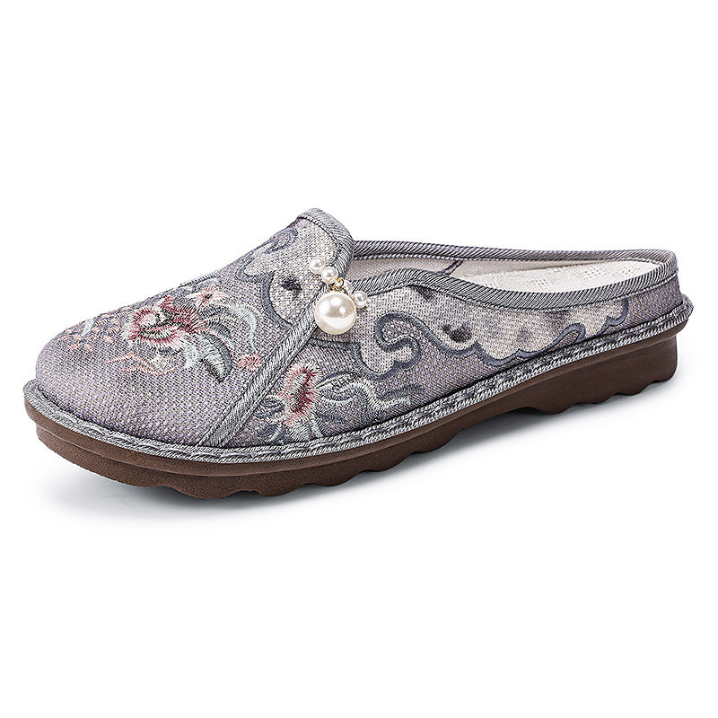 Femme dekorerede Slipper Clogs med blomsterbroderi Stilla