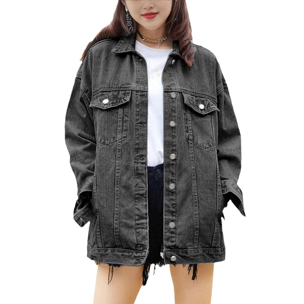 Dame Oversized Denim Jakke med Dekorative Trykknapper Stilla