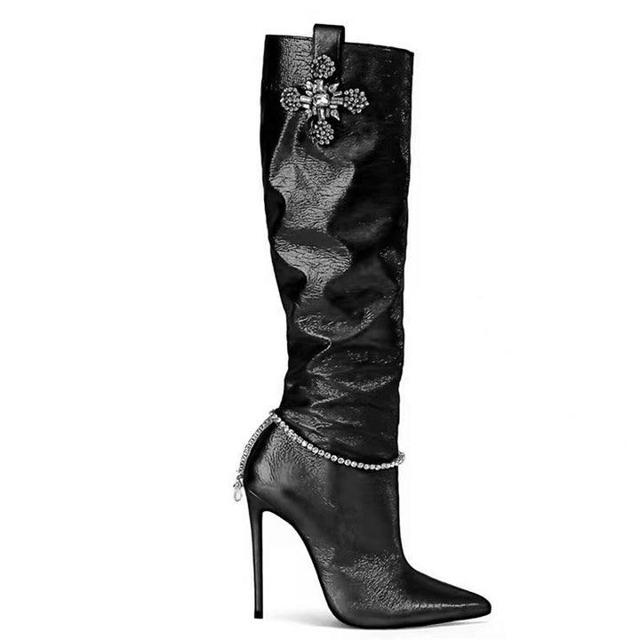 Dame Slouchy Stiletto Lårhøje Støvler med dekorativ accent Stilla