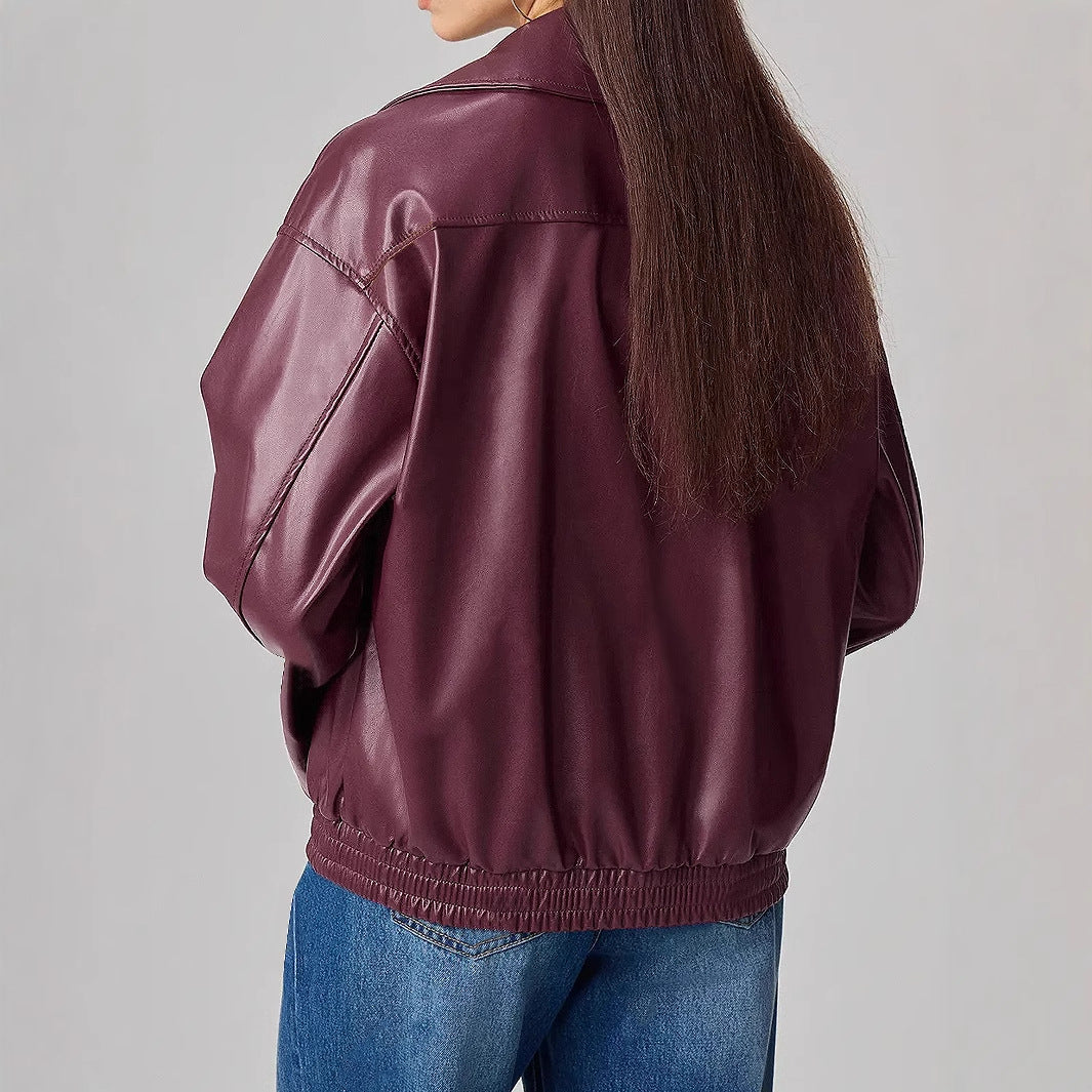 Kvinders faux læderjakke i trendy oversized stil med smalle lynlåsdetaljer Stilla