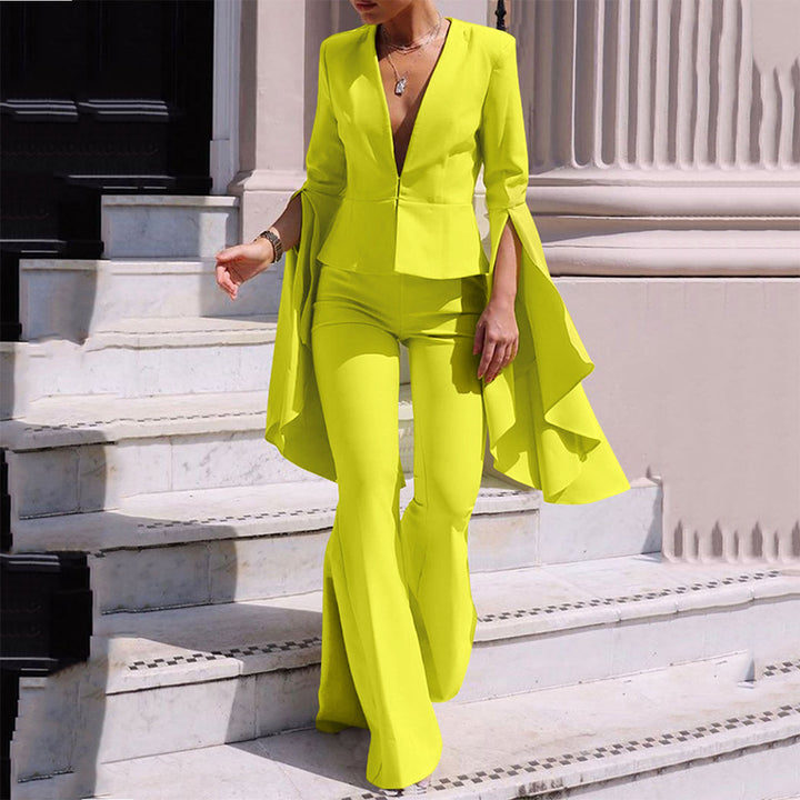 Dame Glamourøs Jumpsuit med voluminøse ærmer og dyb V-udskæring Stilla