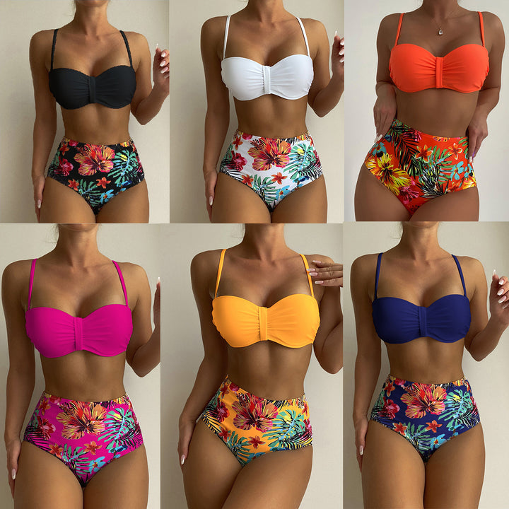 Dame high-waisted Bikini-sæt med farverigt blomstermønster Stilla