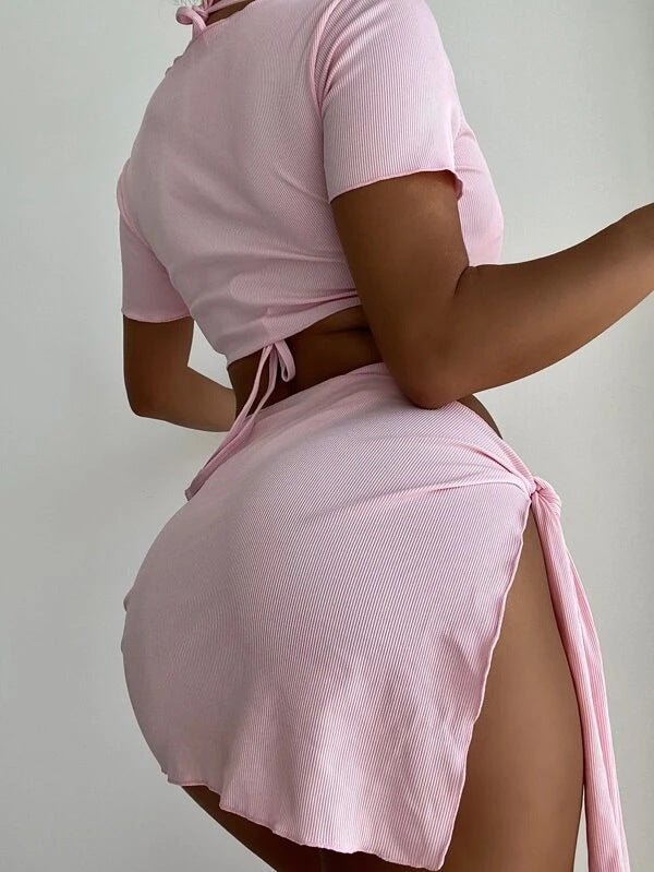 Dame Crop-Top og Wrap Skirt Sæt Skovae