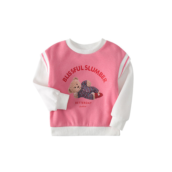 Pige sweatshirt med grafisk tryk og sødt bjørne design Stilla