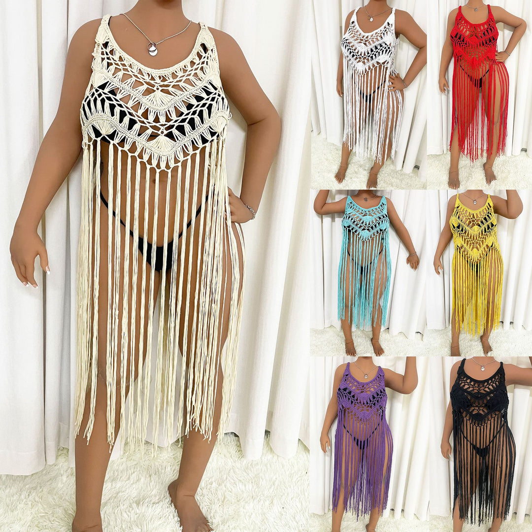Dame Strandponcho med frynser Skovae