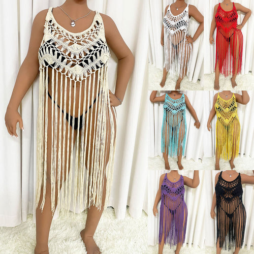 Dame Strandponcho med frynser Skovae