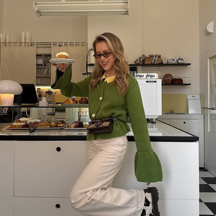 Kvinders chunky strik cardigan med elegante knapdetaljer Stilla