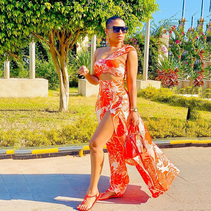 Dame Zweiteilig Maxi-Kjole med asymmetrisk snit og blomsterdesign Stilla