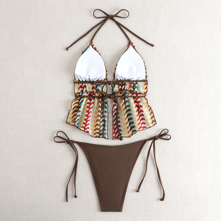 Dame bikini sæt med kreativt flæse detaljer og justerbare stropper Skovae