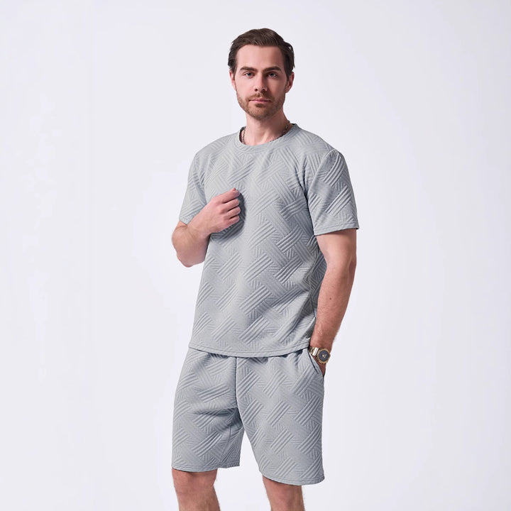 Herrer sportsligt fritid T-shirt og shorts sæt med struktureret overflade Stilla