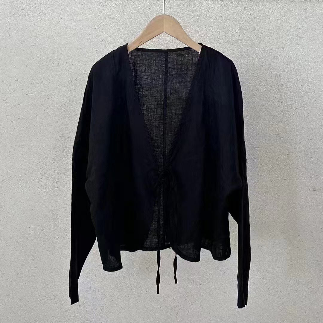 Femme Letvægts Bindefront Linnedbluse Stilla