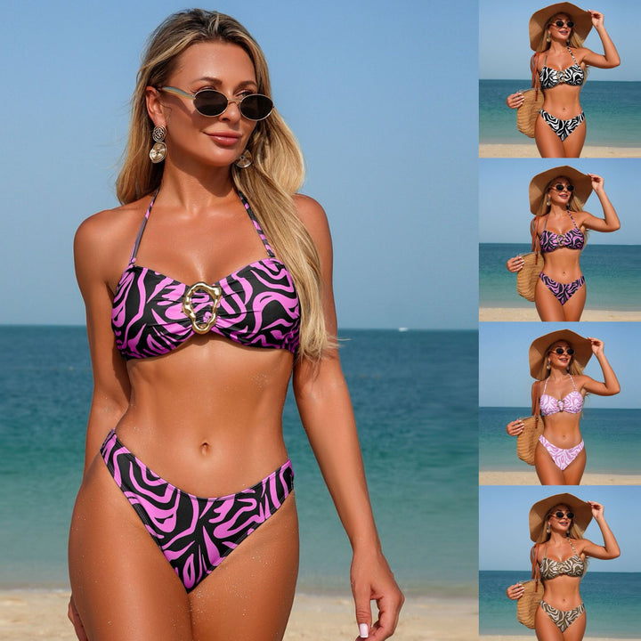 Dame triangel-bikini med fashionable ringdetaljer Skovae