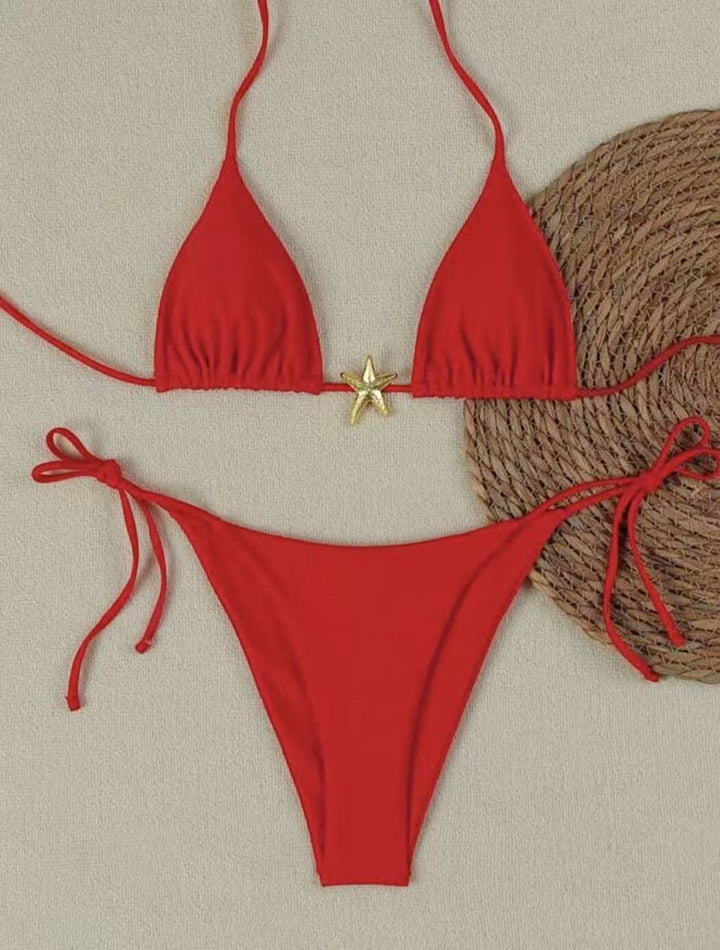 Dame Bikini-sæt med justerbar trekant-top og høj taljebukser Skovae