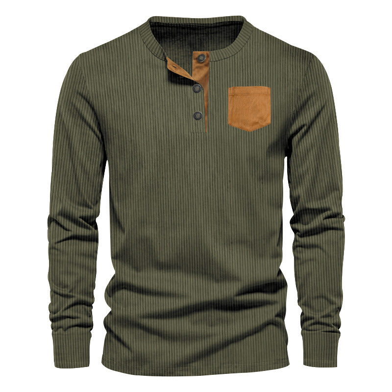 Herrer Langærmet Henley Skjorte med struktureret Design og praktisk Brystlomme Stilla